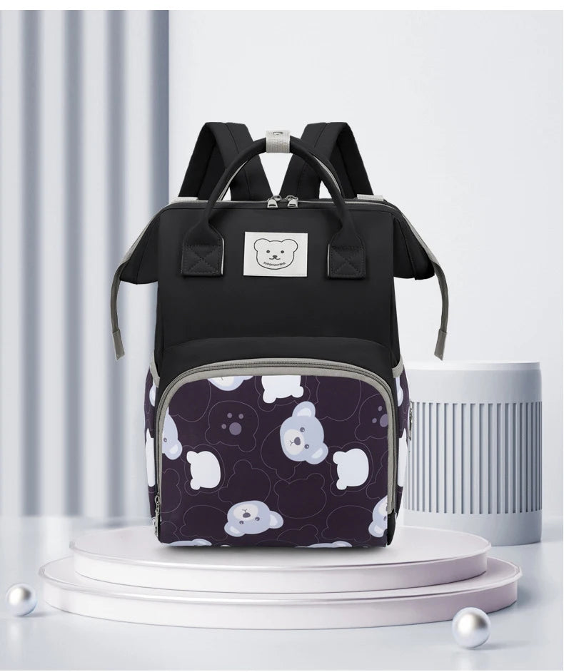 Wickeltasche Rucksack für Kinderwagen – Wasserdicht & Stylisch mit Bärenmuster | Nuvlee