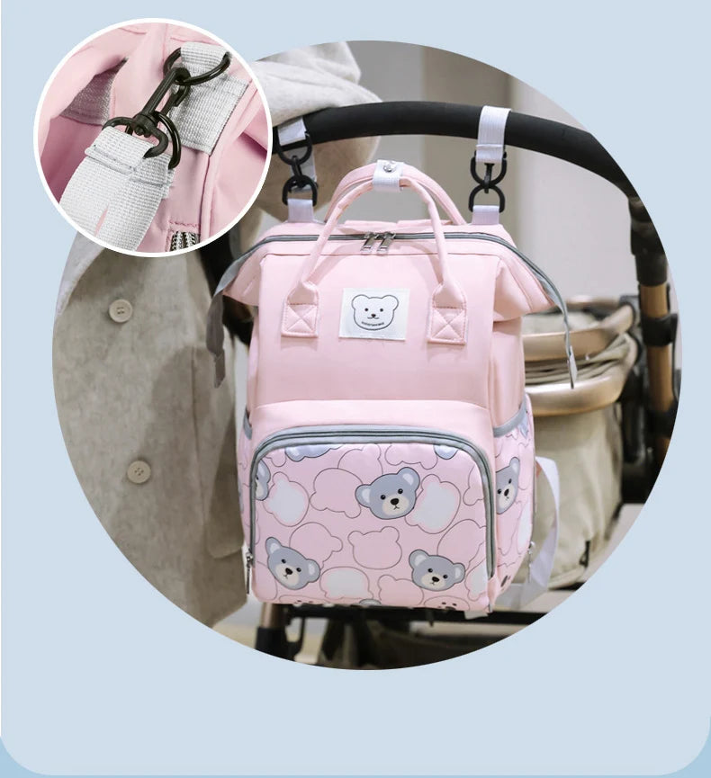 Wickeltasche Rucksack für Kinderwagen – Wasserdicht & Stylisch mit Bärenmuster | Nuvlee